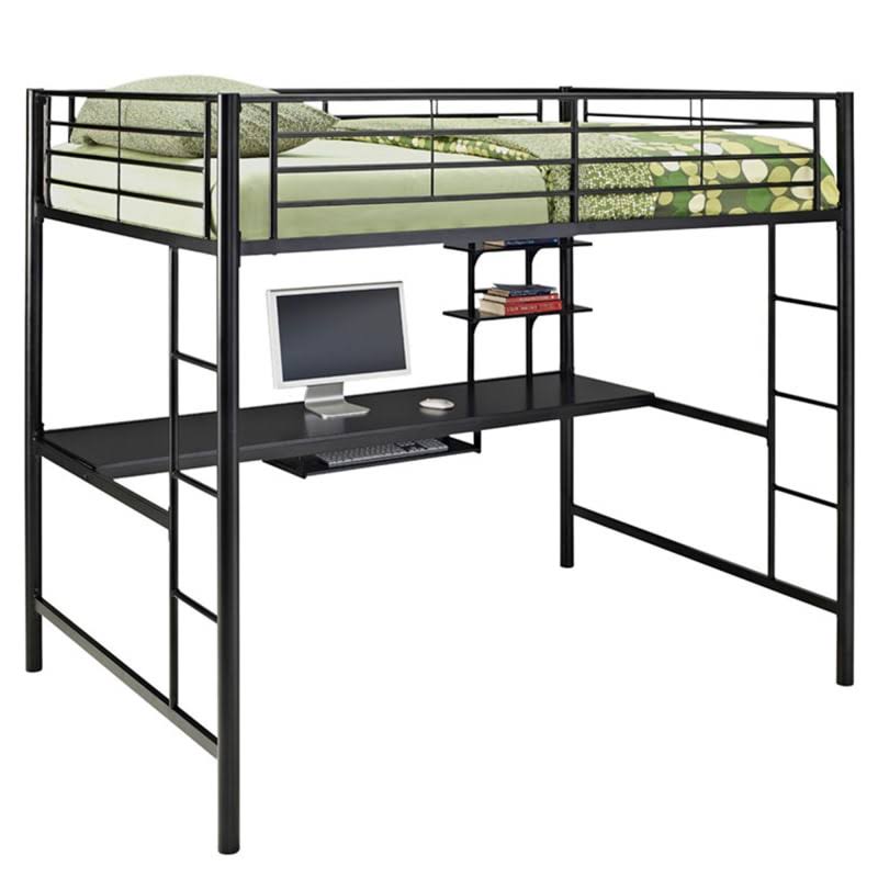 Delacora WE-BDDOZ Full Steel Loft Bed with Wood Workstation Black EAZ8_K4BFX80