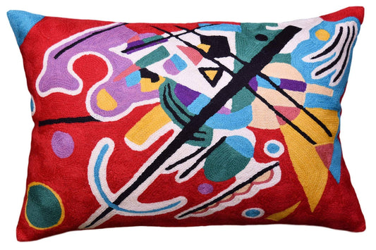 Kashmir Designs Lumbar Kandinsky Red Abstract Pillow Cover | Modern Throw Pillows | Modern Chair Cushion | Red Contemporary Pill MEI4_L9PQK98