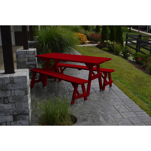 Pine 4 Traditional Picnic Table with 2 Benches - Tractor Red FKX3_O6FID84