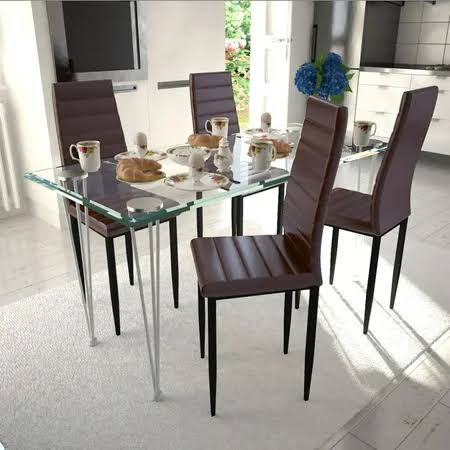 Cacagoo Dining Chairs 4 Pcs Brown Faux Leather, Size: 16.1 OEE4_I1RMV90