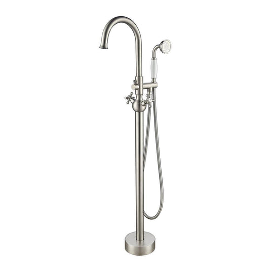 Topcraft 45-1/4 in. 2-Handle Freestanding Tub Faucet with Hand Shower Head in Brushed Nickel FF029BN HHC4_V5KJH35