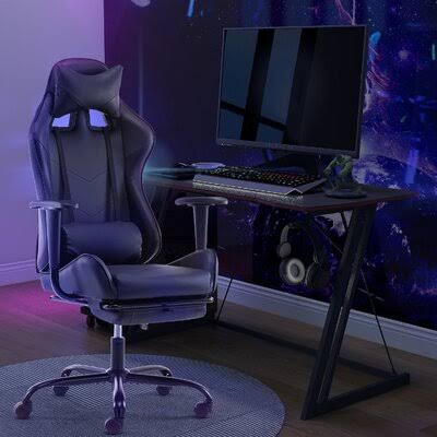 High Back Fixed Arms and Overturn Footrest Ergonomic Gaming Chair Inbox Zero Upholstery Color: Black XQB0_X9OKD36