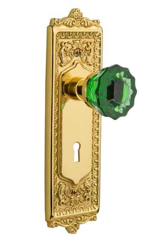 Nostalgic Warehouse Egg  Dart Plate Interior Mortise Door Knob, Emerald Crystal / Polished Brass VLH1_S9CFK81