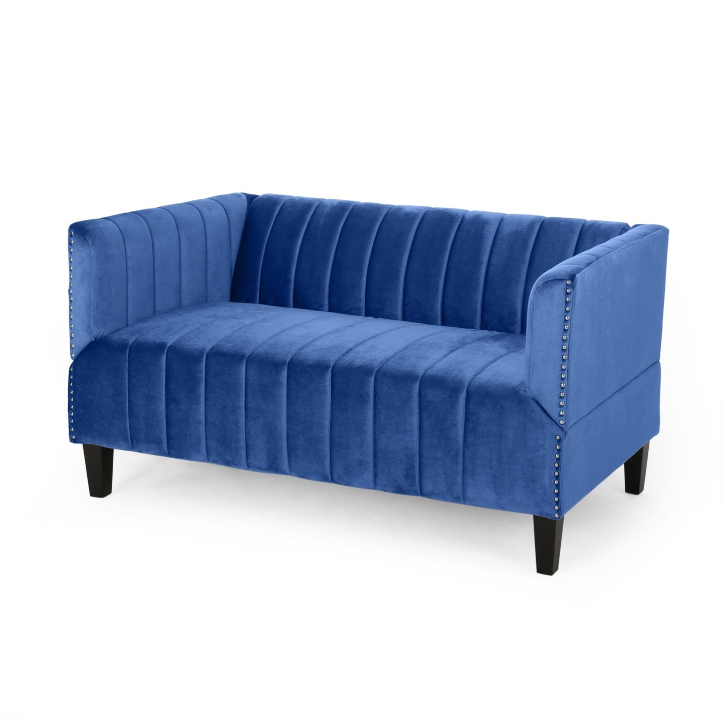 Weymouth Contemporary Channel Stitch Velvet Settee Navy Blue - Christopher Knight Home WPF5_P4WPR43