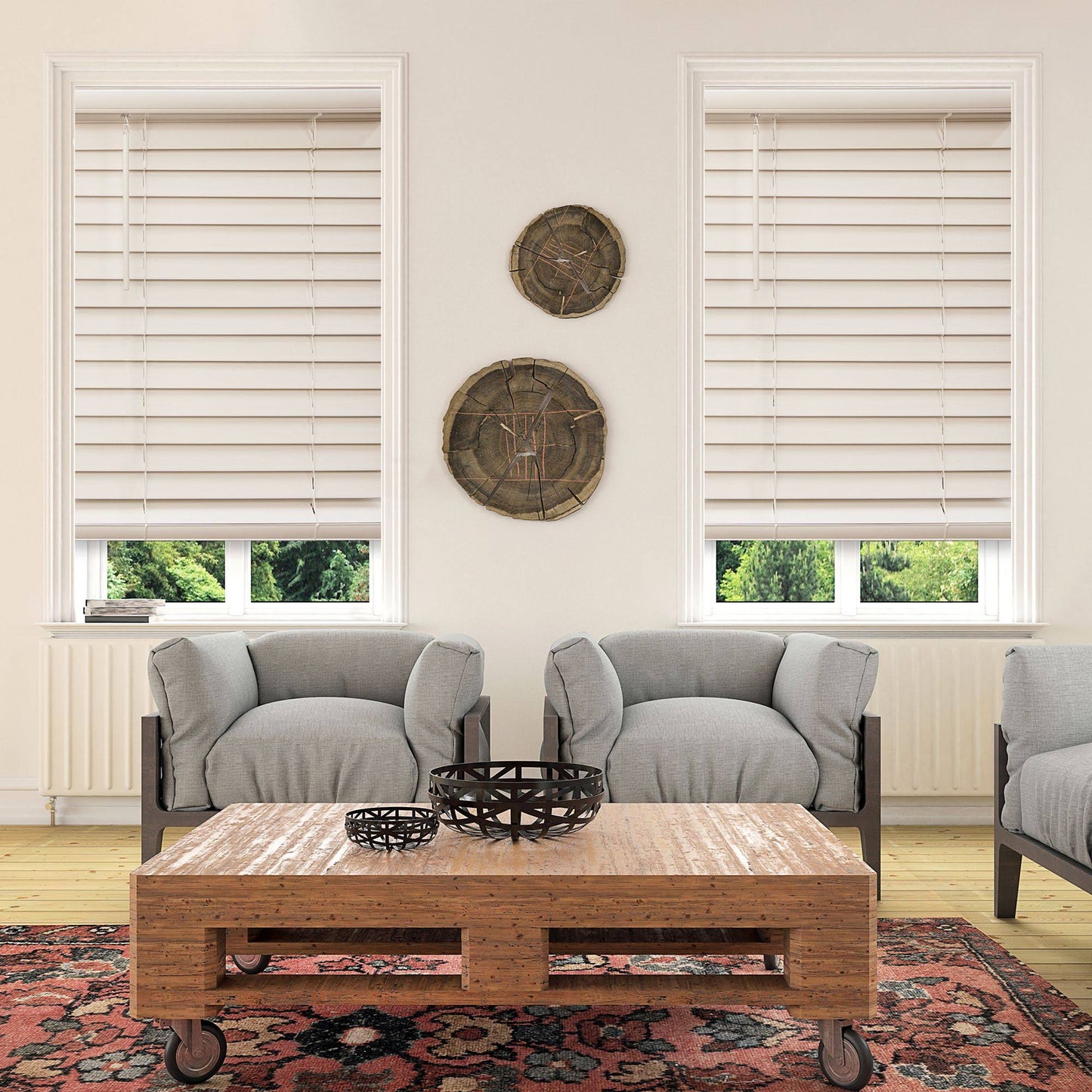 Custom Cut to Order Cordless 64-in. Faux Wood Blinds, White, 67x22 Wide NEF7_Y9XMR48