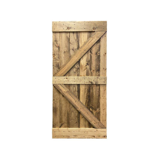 CALHOME 30 in. x 84 in. Distressed K Series Weather Oak Solid Knotty Pine Wood Interior Sliding Barn Door Slab INM7_G5KVF28