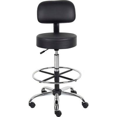 Medical Stool with Backrest and Footring, Vinyl, Black Inbox Zero BYS3_T4IOD75