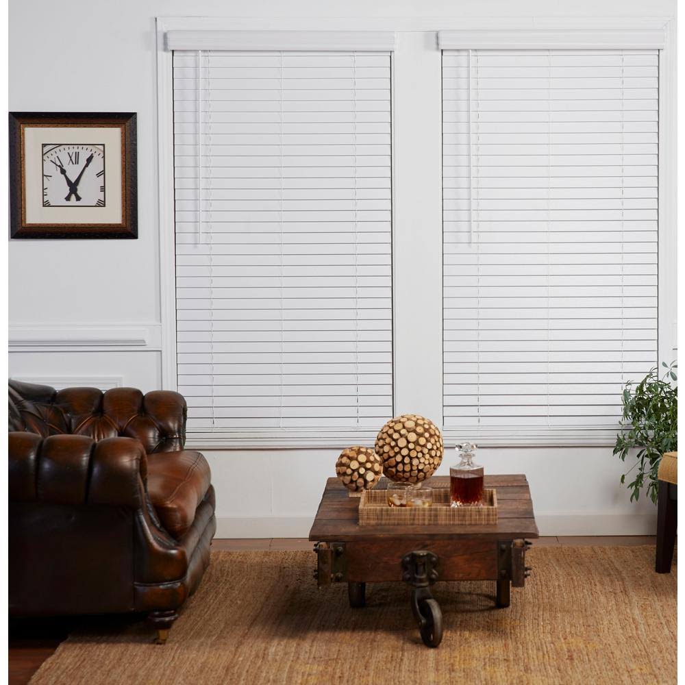 Perfect Lift Window Treatment Cut-to-Width White 2in. Cordless Faux Wood Blind - 40in. W x 64in. L (Actual Size: 40in. W x 64in. EXX6_Z8NRL35