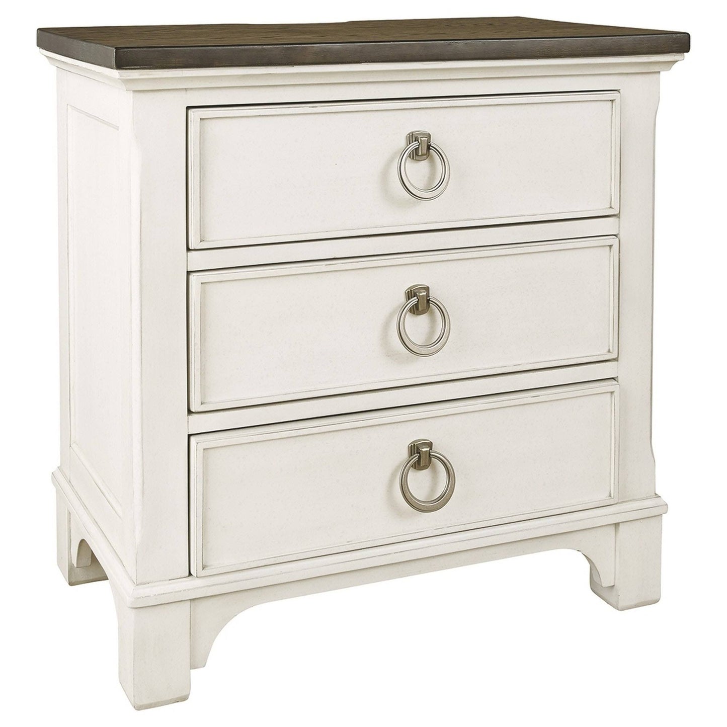 Benjara Cottage 3 Drawer Wooden Nightstand with Contrasting Top, White and Brown NUE4_E7ZCF78