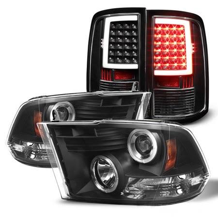 for 09-18 Ram Dual Halo DRL Projector Headlights + Tail Lamps [Black Assemblies] GME9_O6RQP76