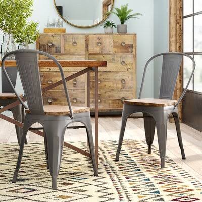 Claremont Metal Slat Back Side Chair Color: Gray/Medium Brown Wood HFF3_N7PKK31