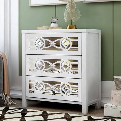 Sandberg 3 Drawer Mirrored Accent Chest Rosdorf Park Color: Antique White IIE7_J4BLX28