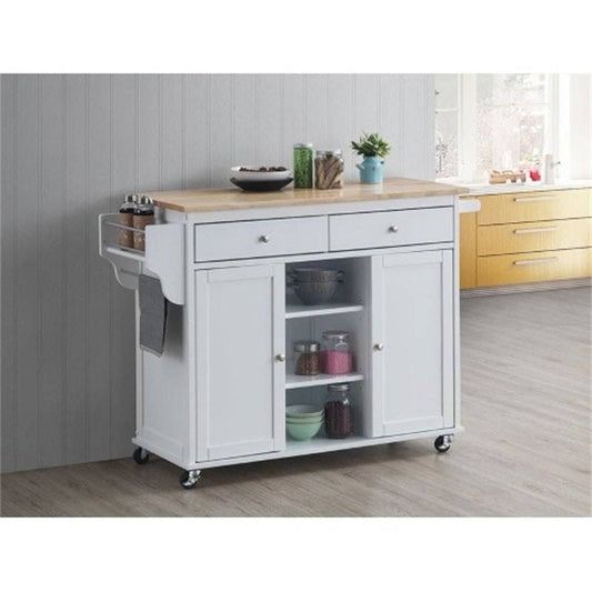 Cottage Style Kitchen Island Storage Cart with Natural Finish Top - 46.5x22 x 17.8x22 x 34.4x22H - White RJM6_M3UTJ97