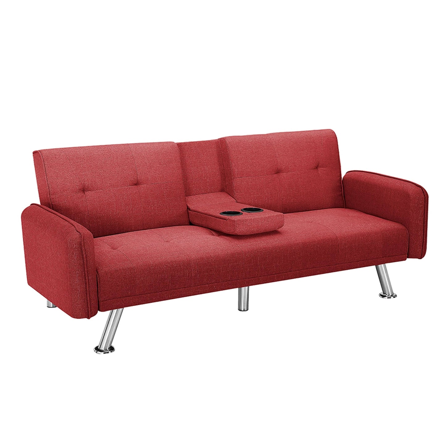 Art Leon Tufted Linen Fabric Back Asjuatable Sleeper Sofa with Metal Legs - Red ZJT7_V3SWR50