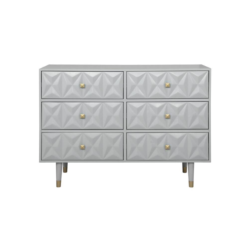 Linon Home Decor Dixon Grey Six Drawer 18 in. D Geo Texture Dresser FRT2_G1REN29