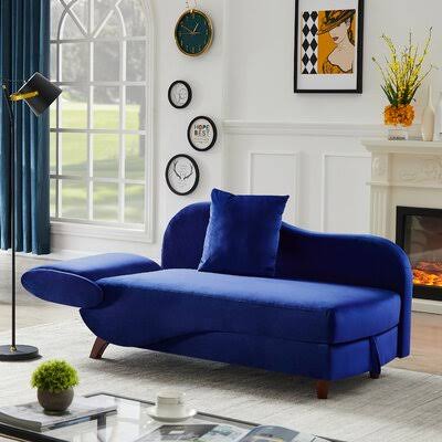 Left Recessed Arm Chaise Lounge with Storage Everly Quinn Fabric: Dark Blue 100% Linen OGJ4_N3BFU60