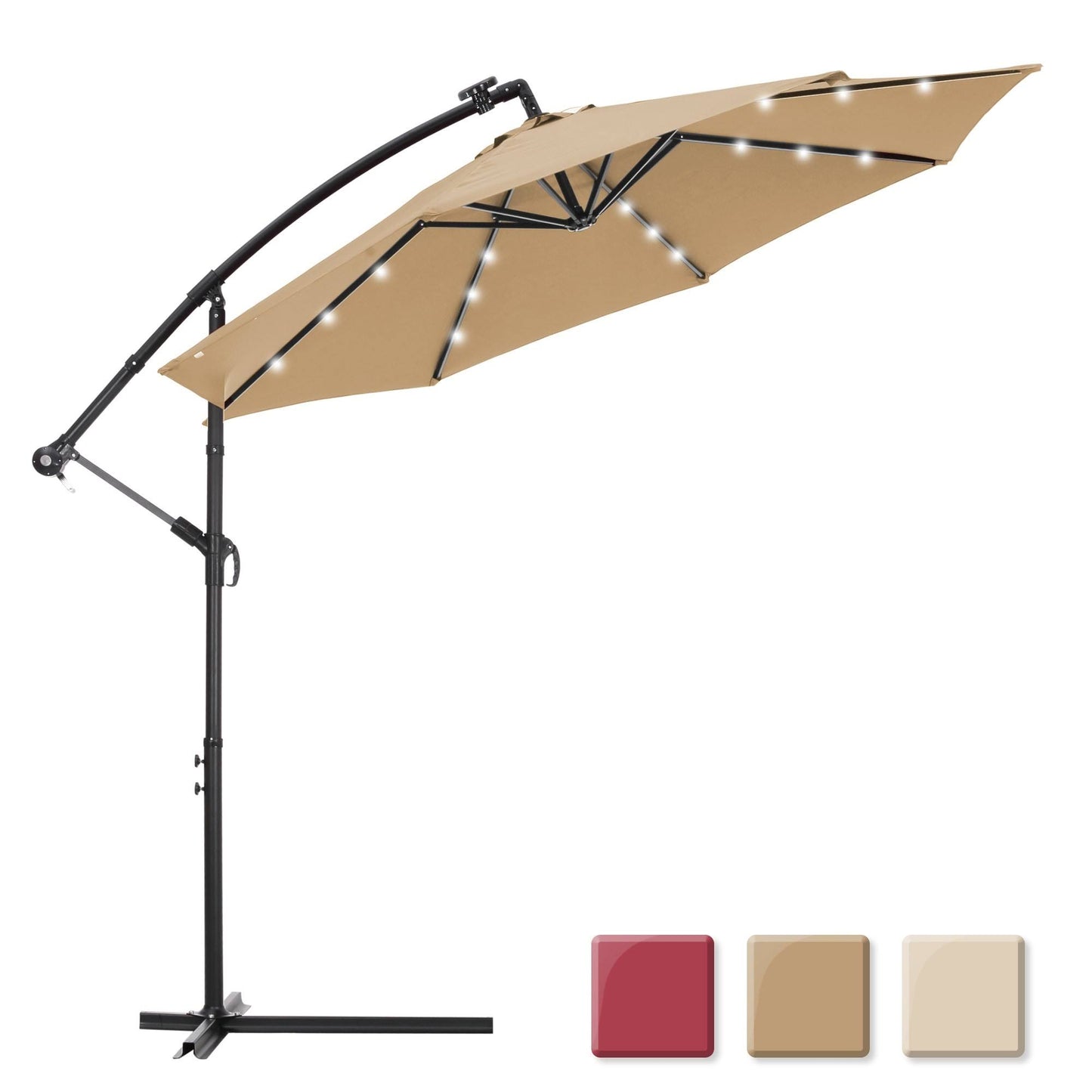 Nestfair 10 ft. Steel Market Tilt Patio Solar Umbrella LED with Crank - Taupe QML4_F7ZVR43