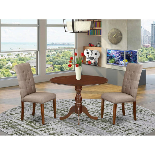 3 PC Dining Table Set - 1 Dining Table and 2 Doeskin Parson Chairs - Wire Brushed Black Finish (Finish Pieces Option) - DMEL3-MA JWW3_Z1QSD38