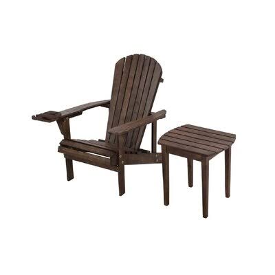 Dedham Solid Wood Adirondack Chair with Table Highland Dunes Frame Color: Dark Brown RWE4_X6FNM75