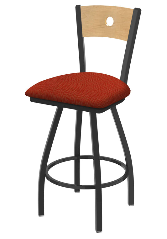 Holland Bar Stool XL 830 Voltaire 30x22 Swivel Counter Stool with Pewter Finish, Natural BACK, and Graph Poppy Seat XPI4_G6RKI52