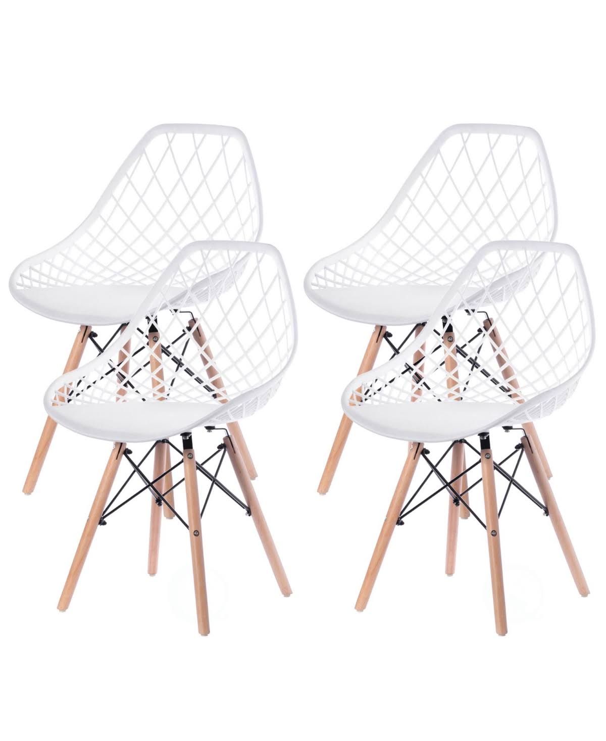 Bold Tones Mid-Century Modern Style Plastic Dsw Shell Dining Chair with Lattice Back and Wooden Dowel Eiffel Legs - White Set of YNQ3_C7REP98