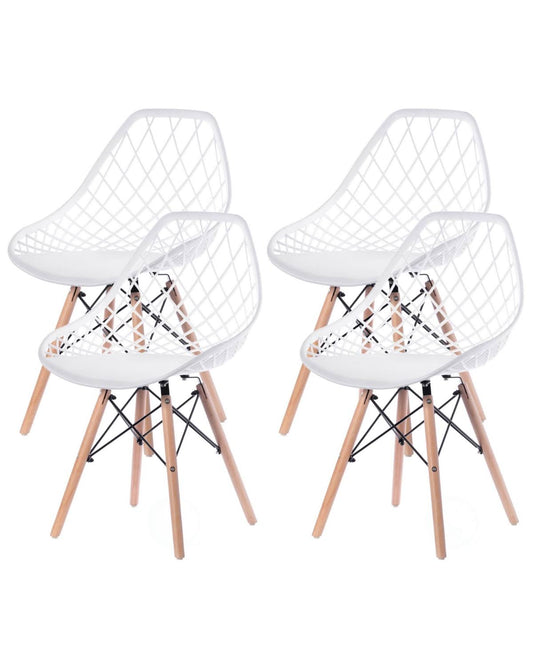 Bold Tones Mid-Century Modern Style Plastic Dsw Shell Dining Chair with Lattice Back and Wooden Dowel Eiffel Legs - White Set of YNQ3_C7REP98