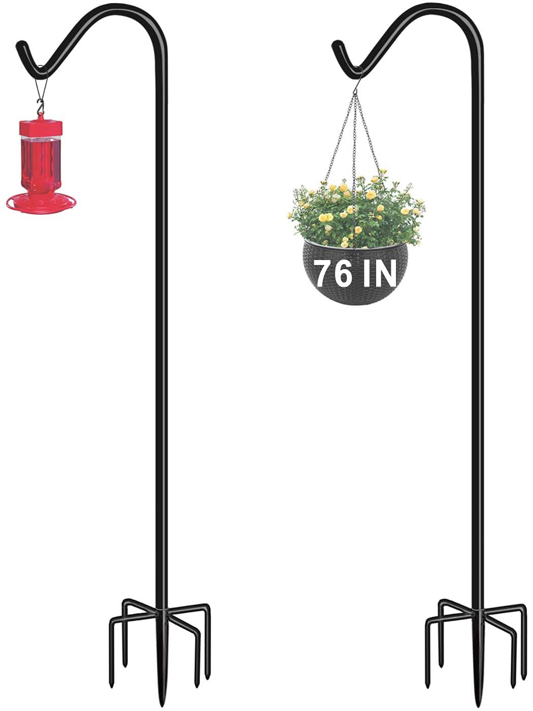 Eazielife Shepherds Hook for Outdoor Bird Feeders 76 inch Tall, Adjustable Heavy Duty Garden Hanger Stake Pole with 5 Prong Base WKW0_M7VBF40