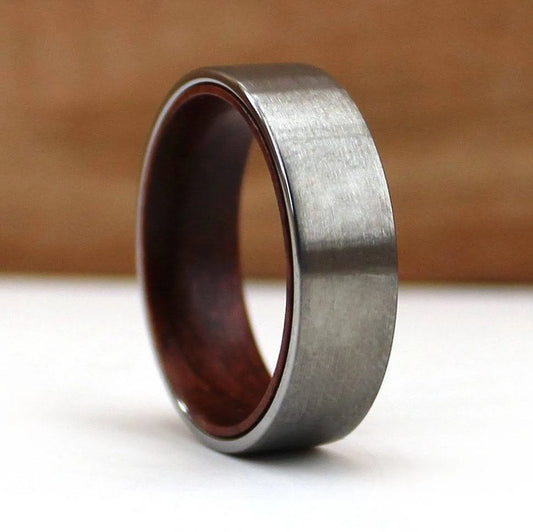 Redwood Ring, Matte Ring, Tungsten Wood Ring, Tungsten Carbide Ring, Tungsten Wedding Band, Black Tungsten Ring, Tungsten Weddin OWB5_T5LCB71