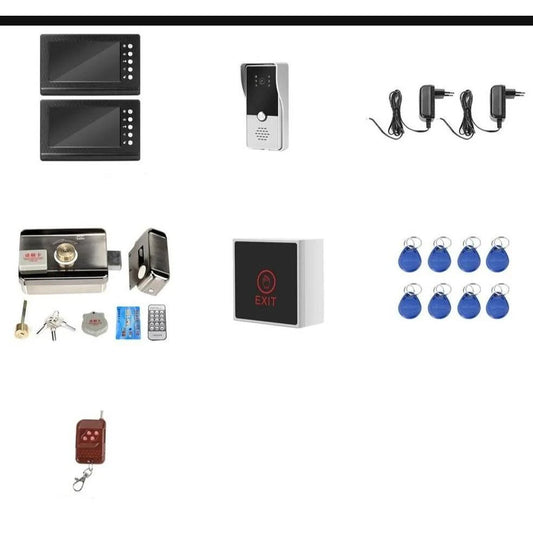 (Set 2) Intercom 2 Monitors Video Door Phone Support 2 Electric Locks for Apartment Home Lock Access Control System ENF6_S1OVJ19