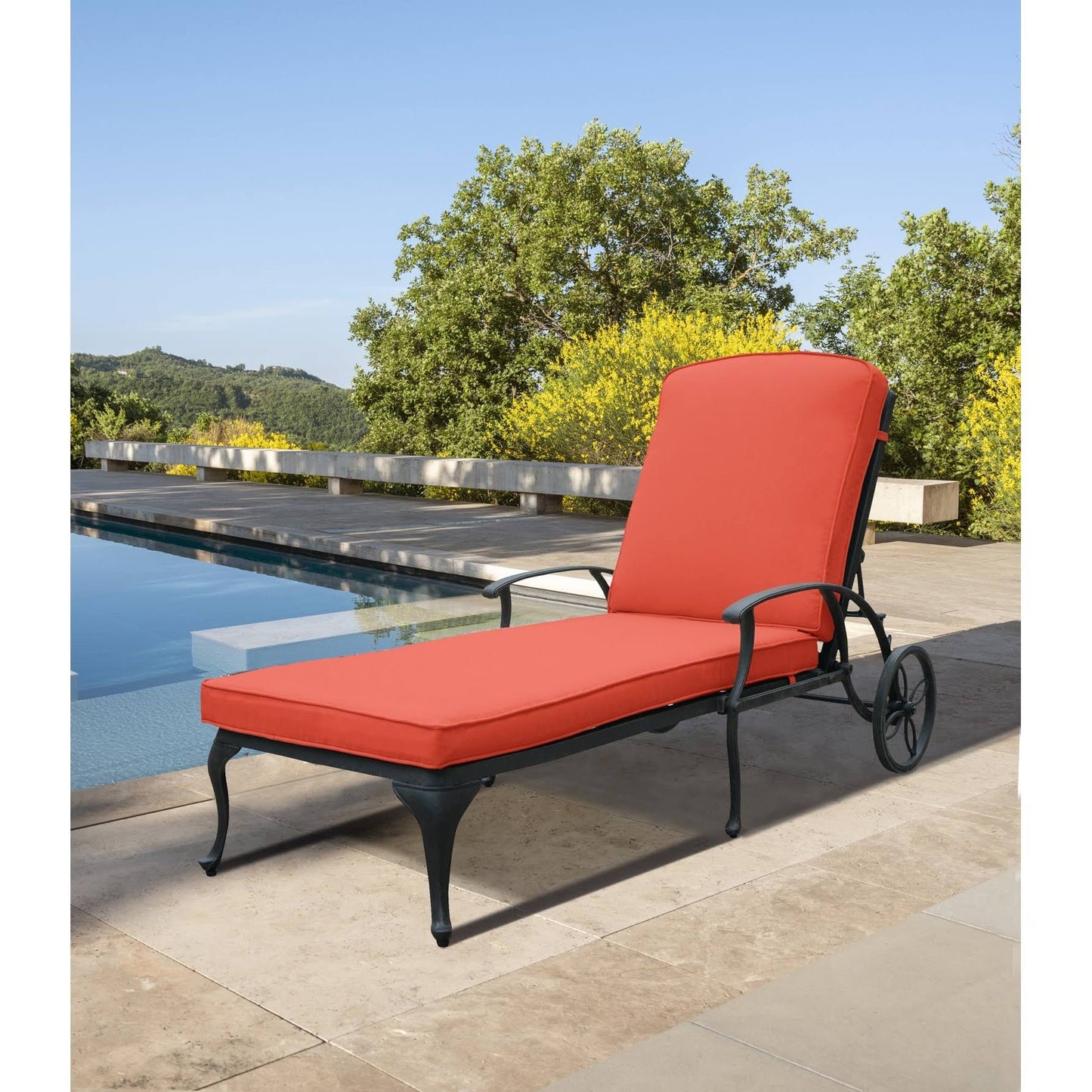 Aluminum Reclining Outdoor Chaise Lounge with Wheels and Cushions - Red ZHB4_L2DWQ07