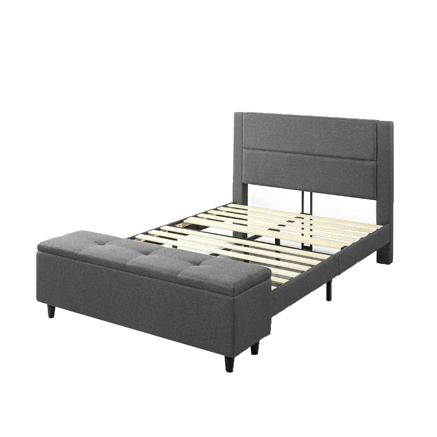 Copper Grove Krolevets Upholstered Grey Platform Bed with Cushioned Headboard and Storage Ottoman - Queen DGD9_Q8SOB90