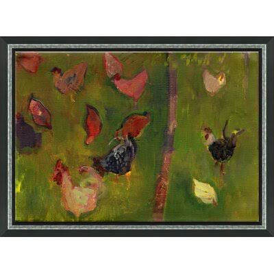 Pessemier Chickens Under Skinny Tree Artist Embellished Framed Print on Canvas Soicher Marin JEI2_E6FJA37