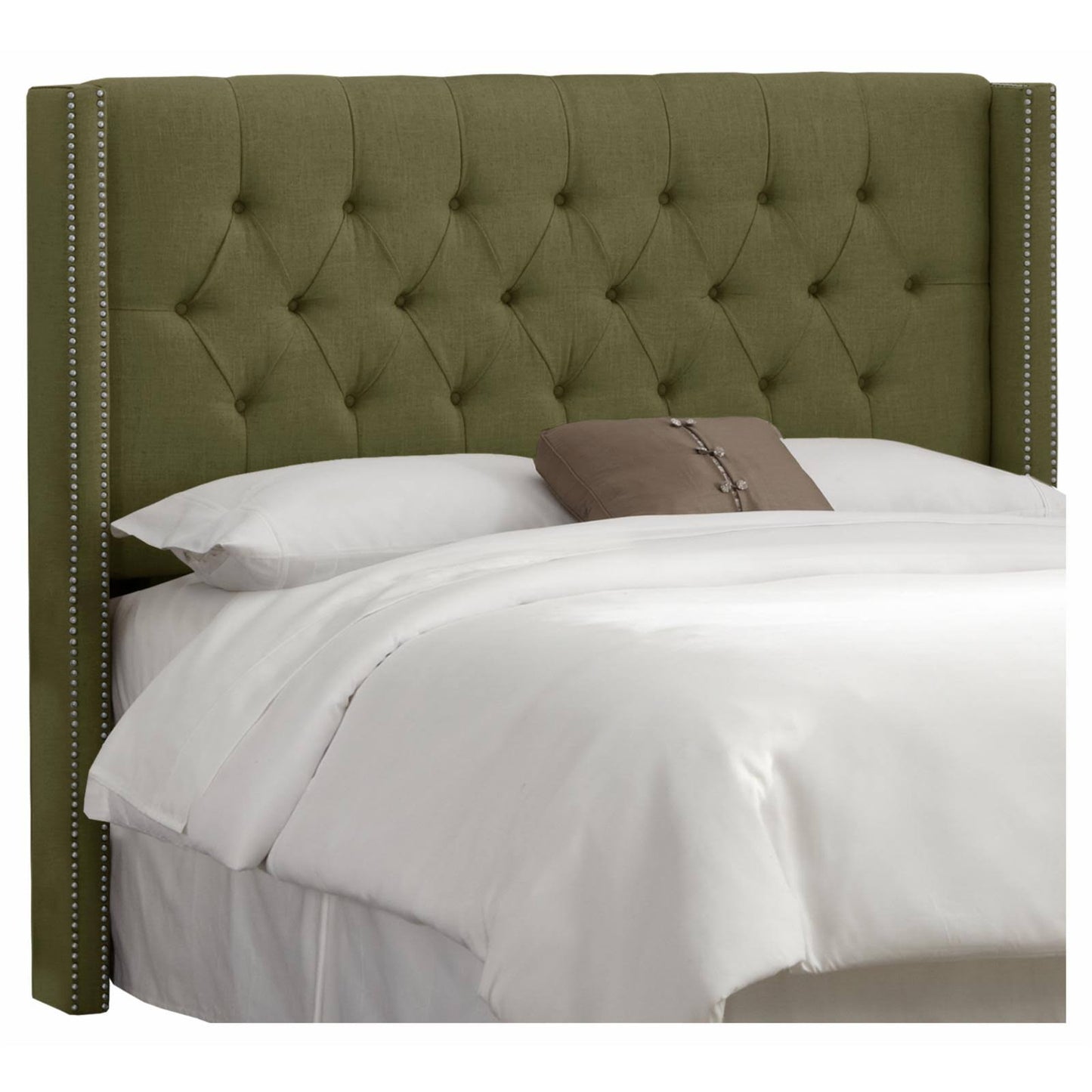 Diamond Tufted Wingback Linen Upholstered Headboard Olive Linen, Size: Queen VAD4_E4HRT97