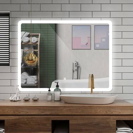 Modern LED Lighted Bathroom Mirror, LED Bathroom Vanity Mirror Bathroom Makeup Mirror with Dimmable Touch Switch Control, Defogg RUO4_S6STN97