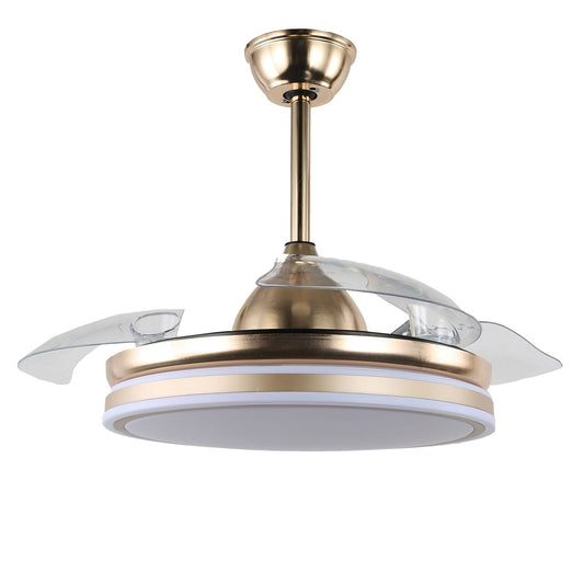 42x22 Modern Drum Ceiling Fan with Retractable Blades, LED and Remote - French Gold BAK1_Q1XGY06