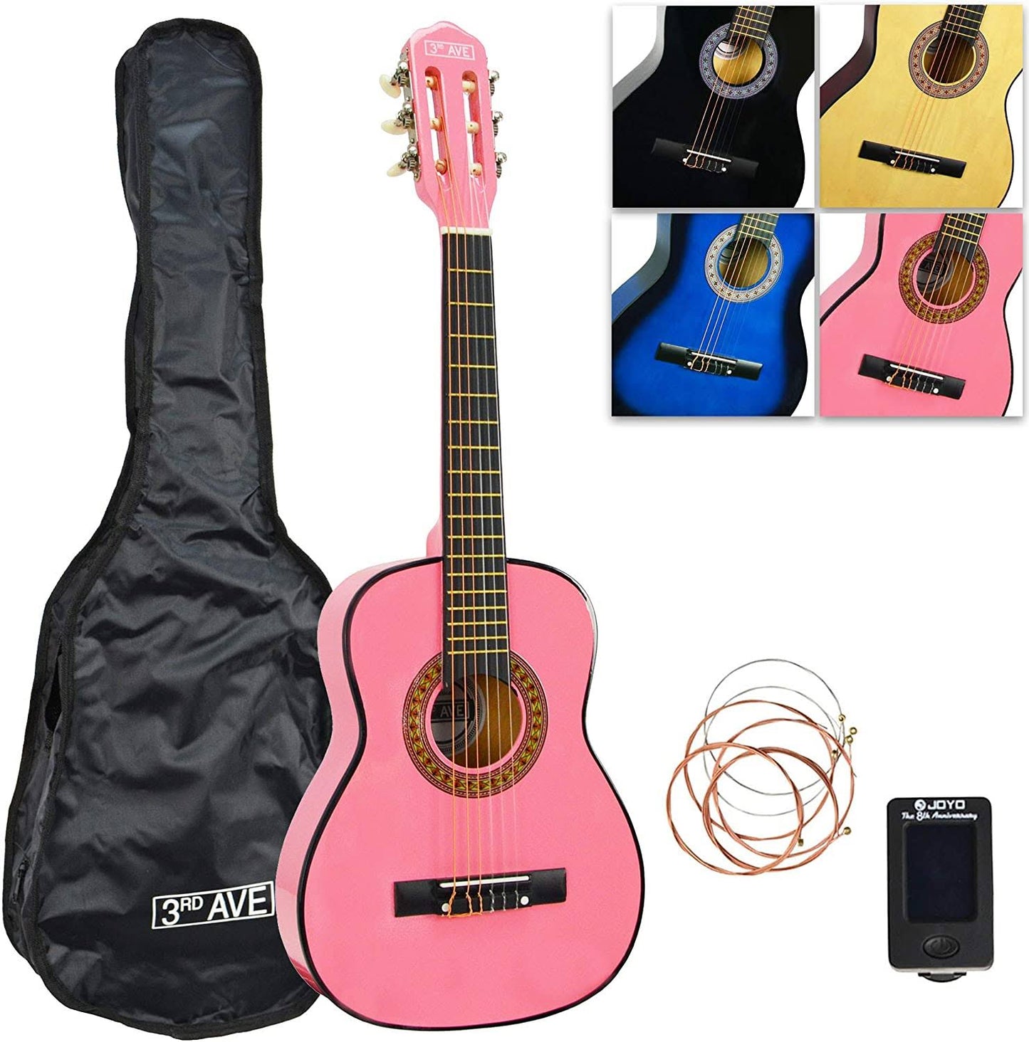 3rd Avenue 1/2 Size Junior Classical Guitar Pack in Pink with 6 Months Free Lessons, Bag, Tuner and Spare Strings NJN7_R5LQR63