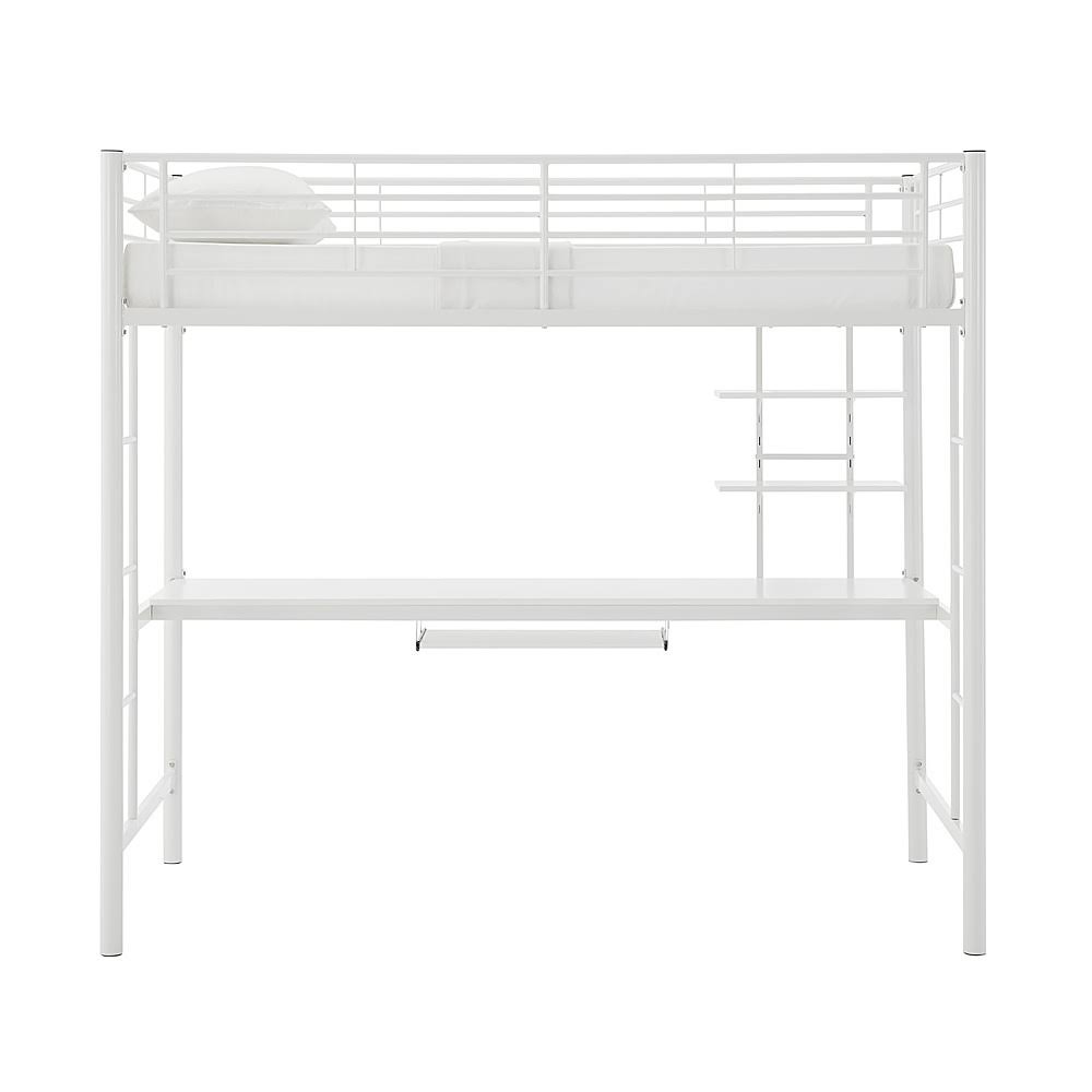 Walker Edison - Premium Metal Full Size Loft Bed with Wood Workstation - White RRR4_L9AAE89