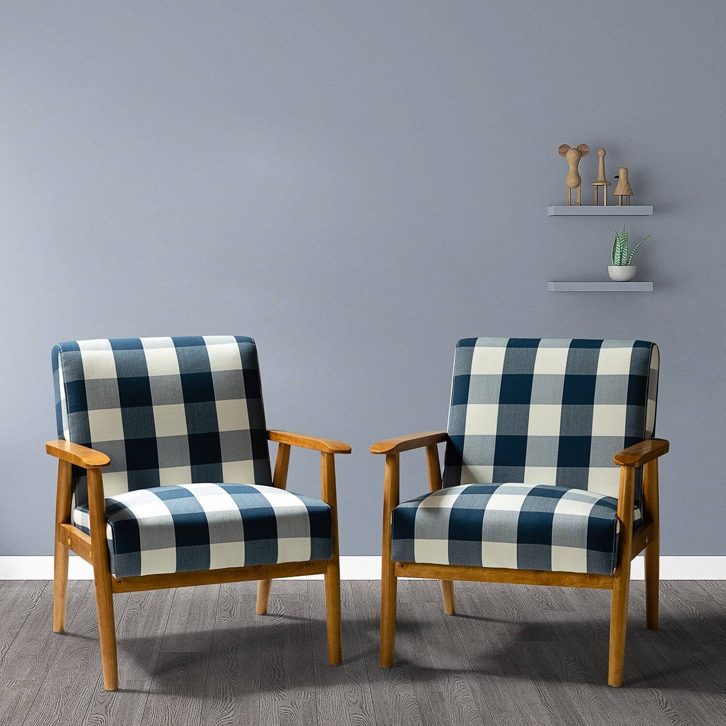 Ceandro Upholstered Armchair with Wooden Base,Set of 2 - Navy CQP2_K1NYY19