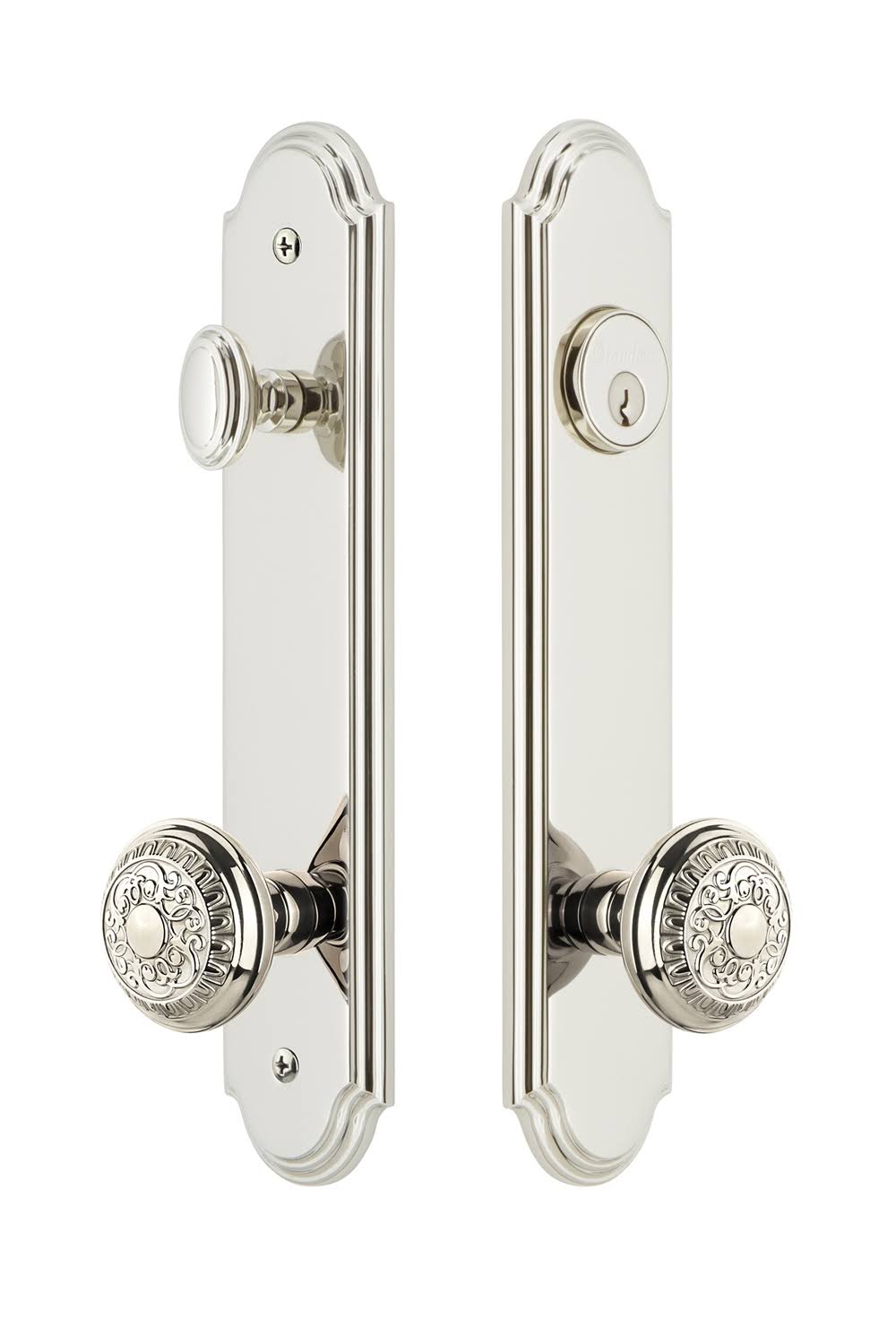 Grandeur Hardware Arc Tall Plate Complete Entry Set Windsor Knob in Polished Nickel OYP8_V8SWZ76