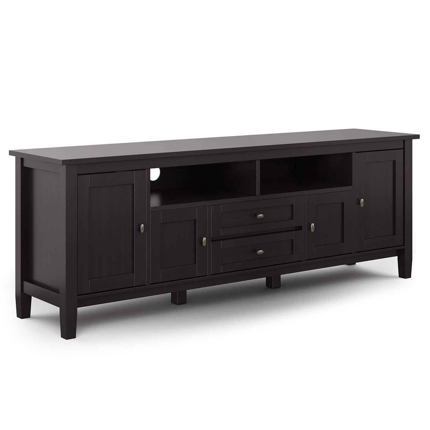 Simpli Home Warm Shaker Solid Wood 72 inch TV Media Stand in Hickory Brown for TVs Up to 80 Inches IYQ8_G2EYE15