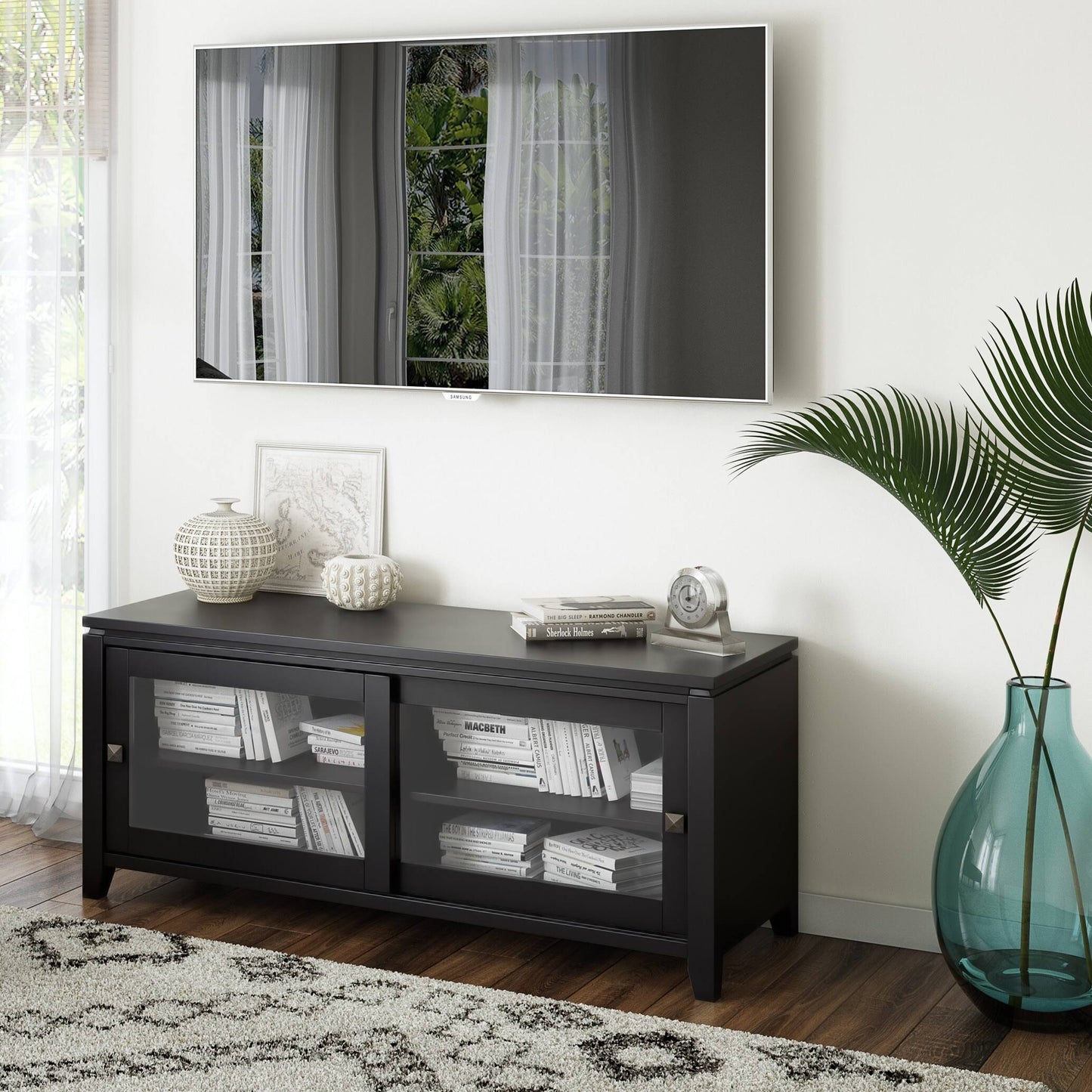 Wyndenhall Essex Solid Wood 48 inch Wide Contemporary TV Media Stand for TVs Up to 50 Inches - 48&& x 17.5&& x 21 - Black BQV5_Z0UQK20