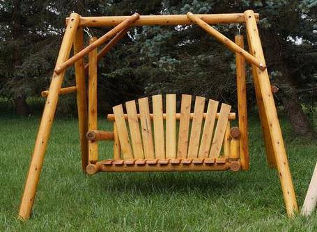 Moon Valley Rustic Outdoor Cedar 4 Lawn Swing, Varnished / No Thanks / Red Canopy IRH1_X4FVE28