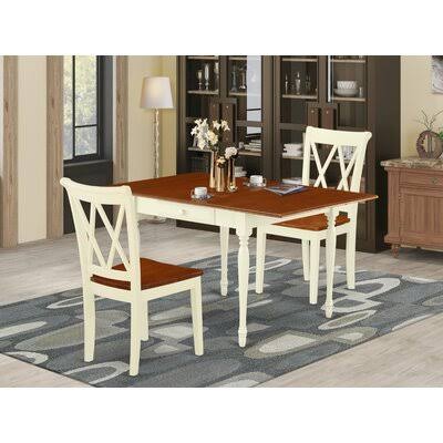 Cummington Drop Leaf Rubberwood Solid Wood Dining Set Ophelia  Co. Table Top Color: Cherry, Table Base Color: Buttermilk, P ATL8_N8LTP70