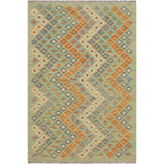 Geometric Kilim Jeanice Green Blue Hand Woven Area Rugs FLO3_M9HDE89