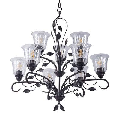 Amiela 9 - Light Shaded Classic Chandelier with Wrought Iron Accents Bloomsbury Market ZJA1_F2AWC54