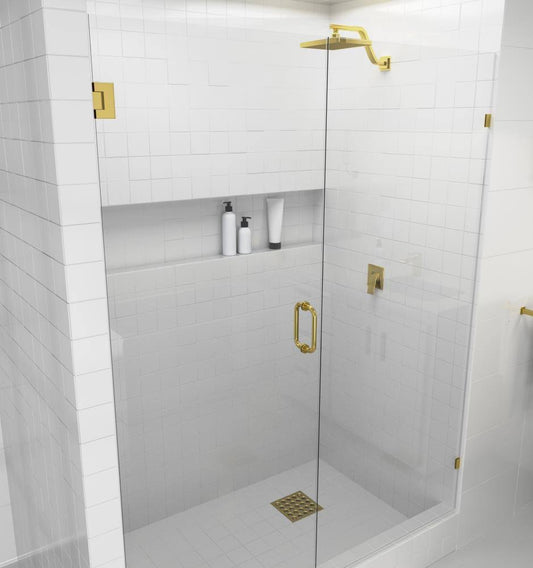 Glass Warehouse GW-WH-61-5-PB 61.5x22 x 78x22 Hinged Frameless Shower Door Finish: Brass MDG0_A5MHM75