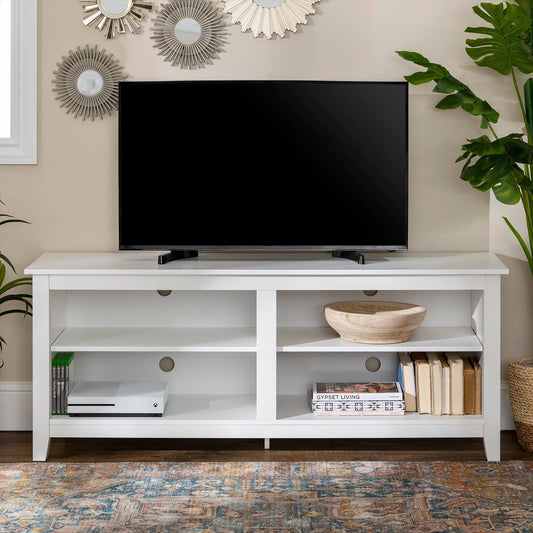 58-Inch TV Stand Console with Adjustable Shelving - White WJR0_S8JZT96