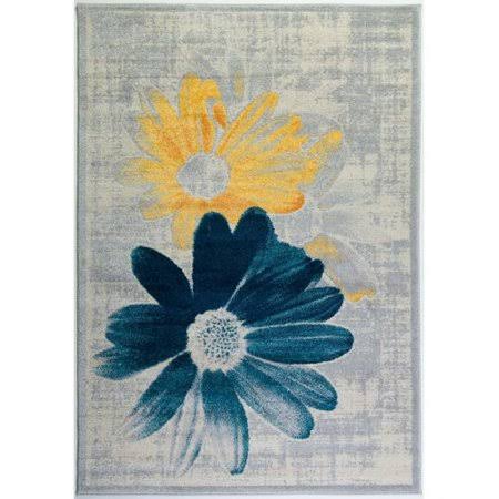 Ebern Designs Criddle Flower Teal/Yellow Area Rug, Blue VMN1_O0RZR44