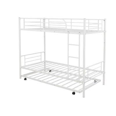 Twin-Over-Twin Metal Bunk Bed with Trundle,Can Be Divided Into Two Beds,No Box Spring Needed ,White Isabelle  Max QIJ7_L1TPD50