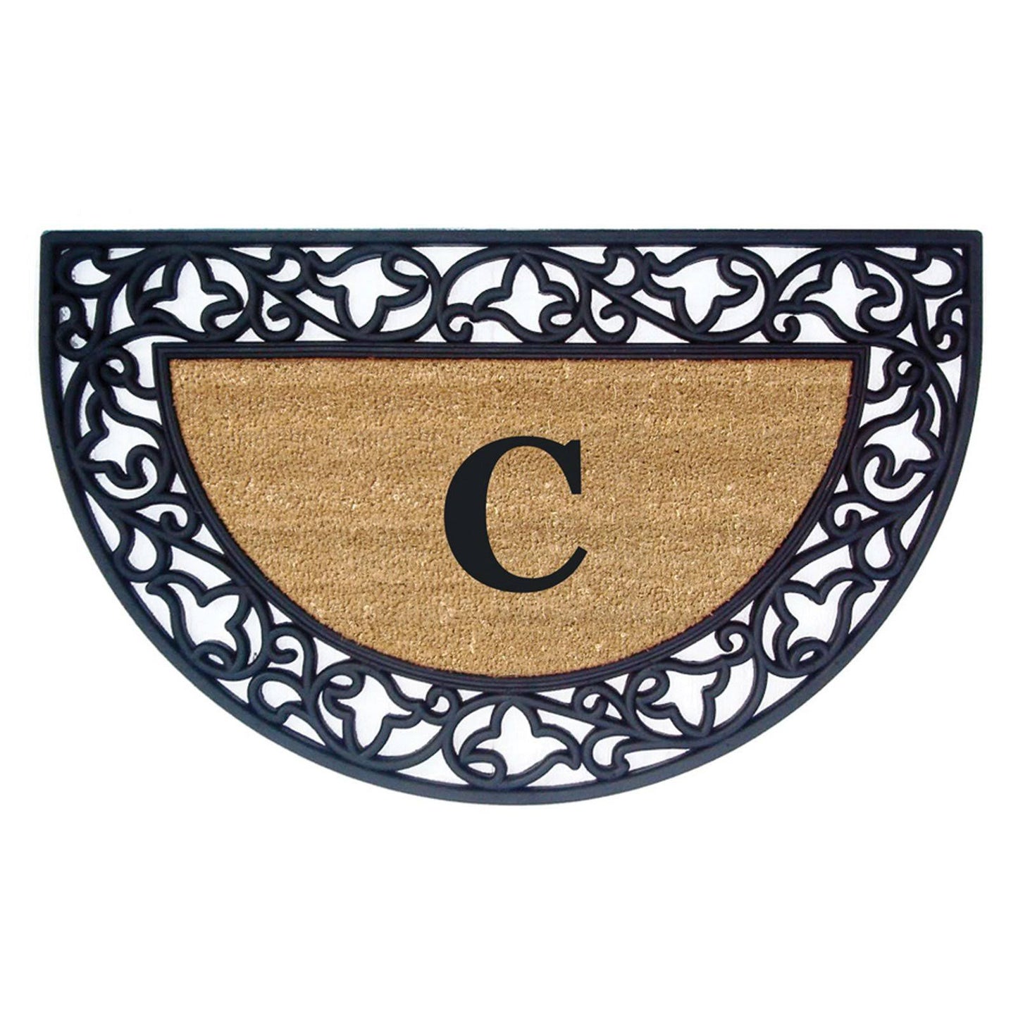 Nedia Home 18023C Acanthus Border 22 x 36 in. Half Round Rubber-Coir Doormat - Monogrammed C JUS0_C5IIE98